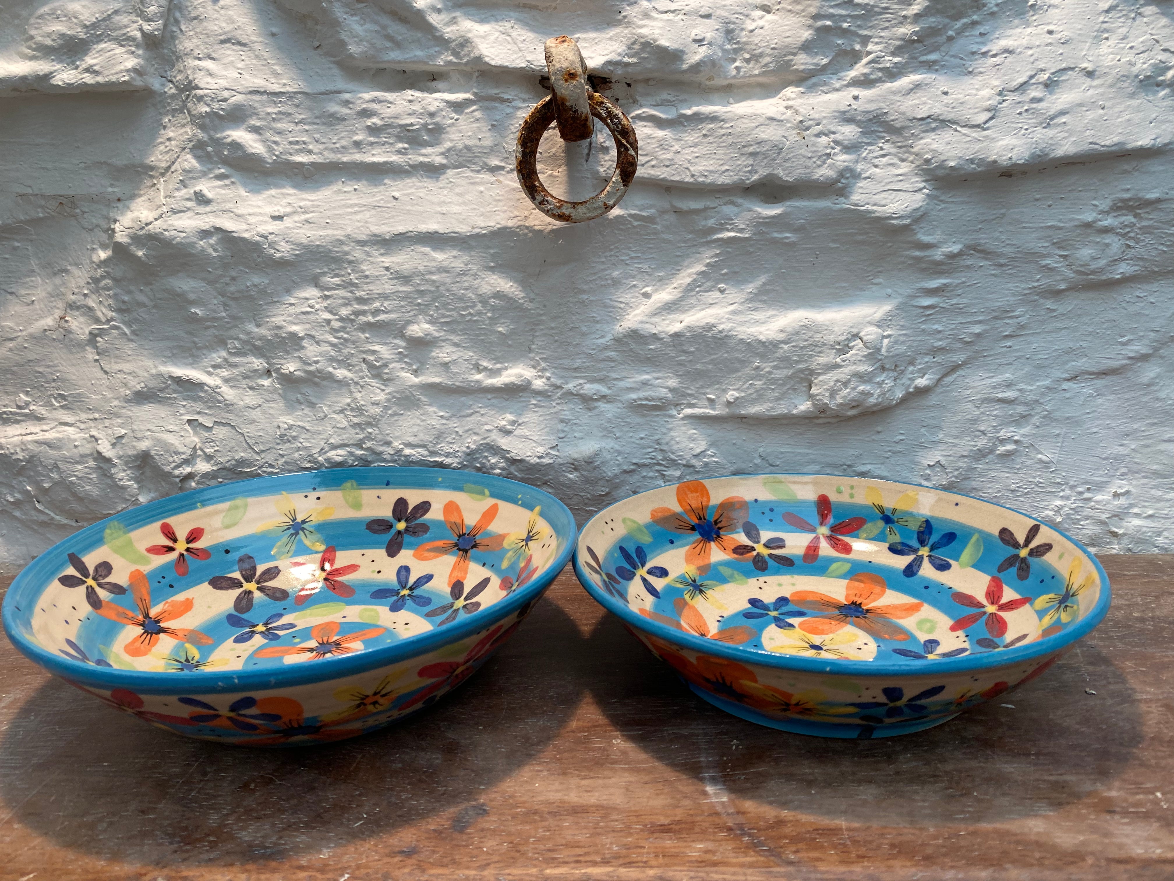 Striped Blue Flower Bowl