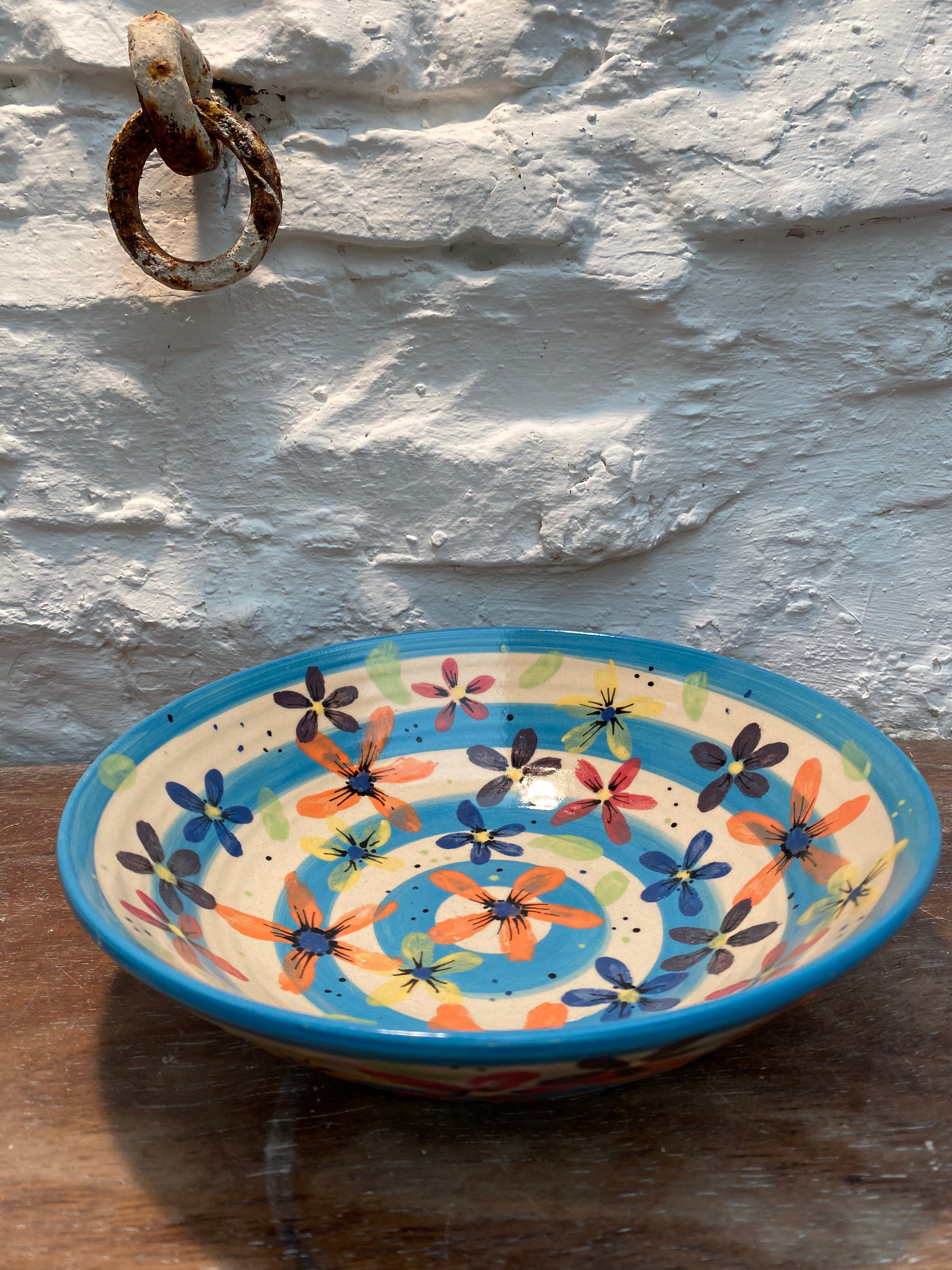 Striped Blue Flower Bowl